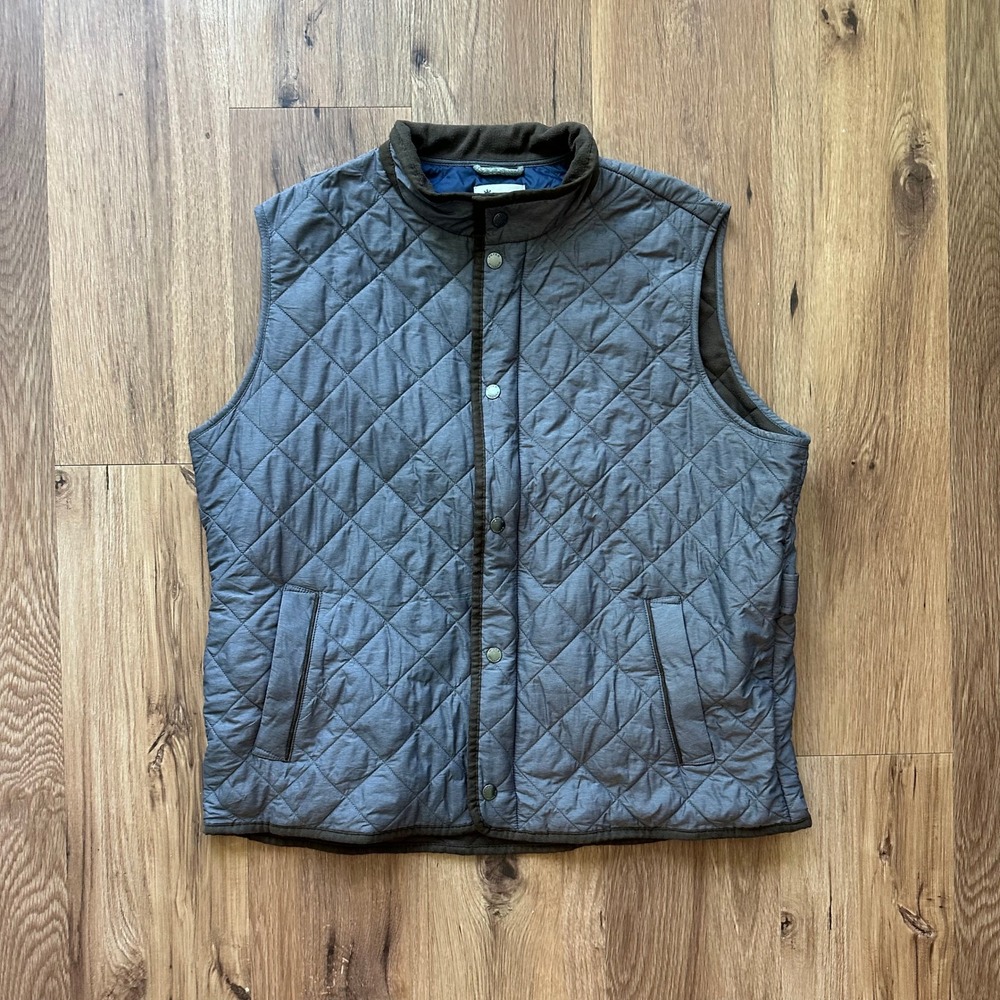 Peter Millar Essex Quilted Vest Mens XL‎ Gray Blue Fleece Lined Snap Zip Gilet